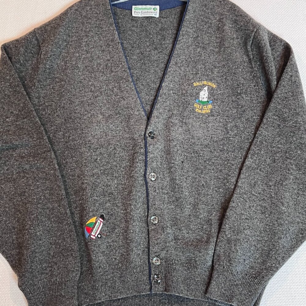Glenmuir Lambswool‎ Cardigan Jumper BallyBunion 1893 Heather Gray Size XL READ